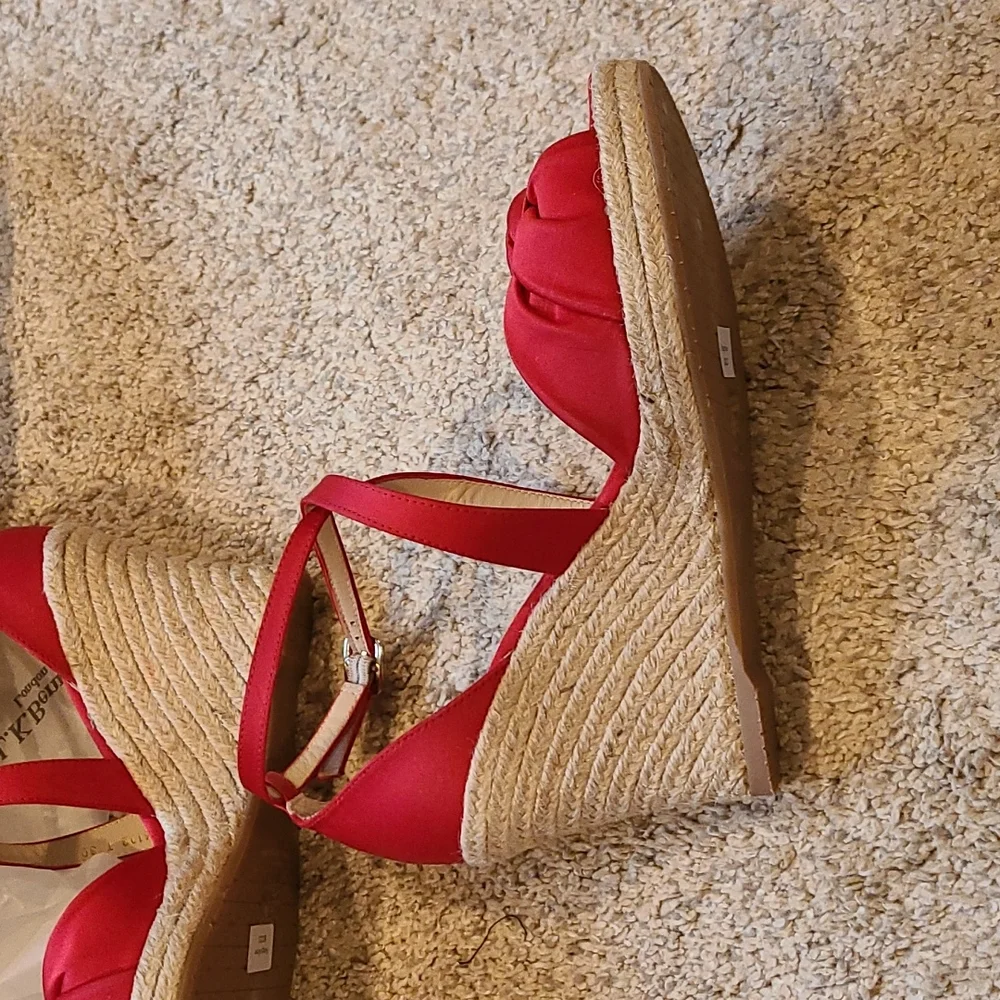L.K. Bennett Angeline Red Satin Wedge Espadrilles - Picture 10 of 16